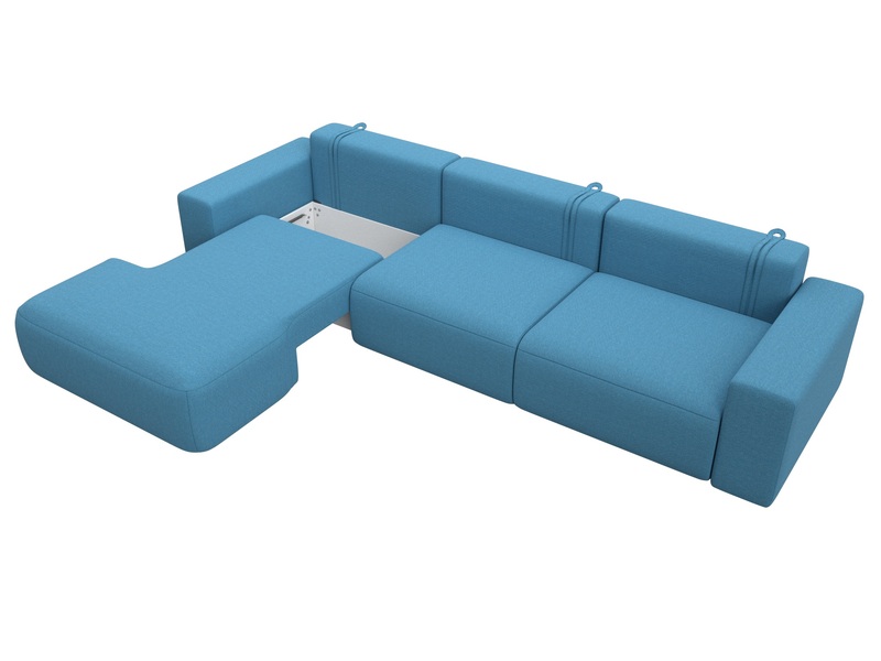 Диван угловой Лига-036 НПБ Классик Лонг левый угол, Рогожка, Амур 10 голубой