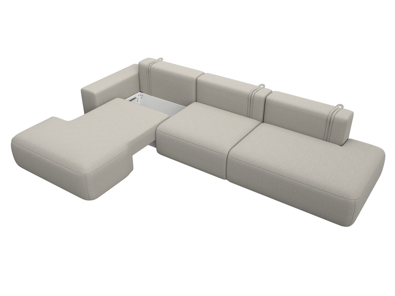 Диван угловой Лига-036 НПБ Модерн Лонг левый угол, Рогожка, Амур 02 бежевый