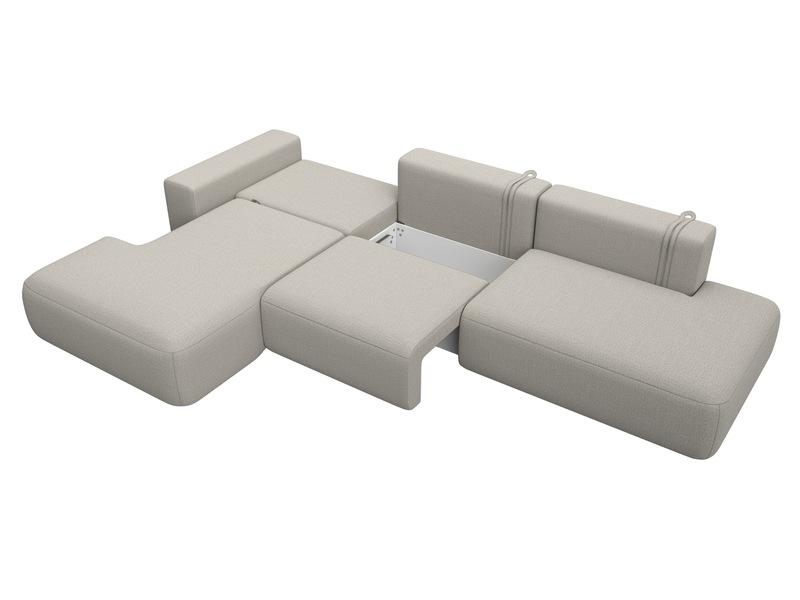 Диван угловой Лига-036 НПБ Модерн Лонг левый угол, Рогожка, Амур 02 бежевый