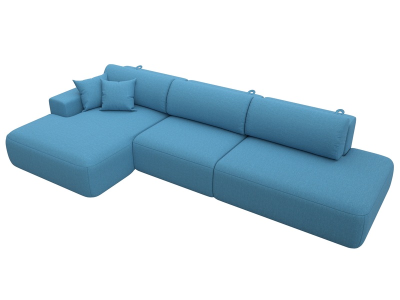 Диван угловой Лига-036 НПБ Модерн Лонг левый угол, Рогожка, Амур 10 голубой