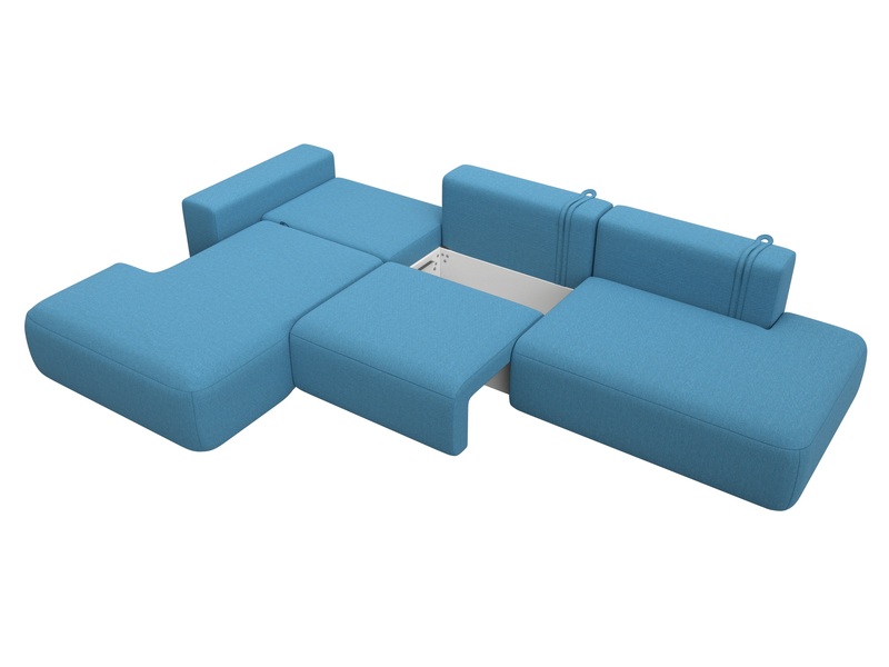 Диван угловой Лига-036 НПБ Модерн Лонг левый угол, Рогожка, Амур 10 голубой
