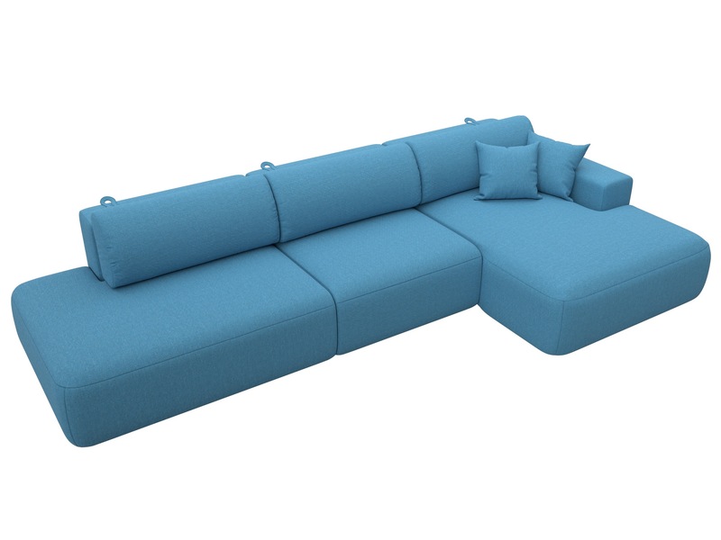 Диван угловой Лига-036 НПБ Модерн Лонг правый угол, Рогожка, Амур 10 голубой