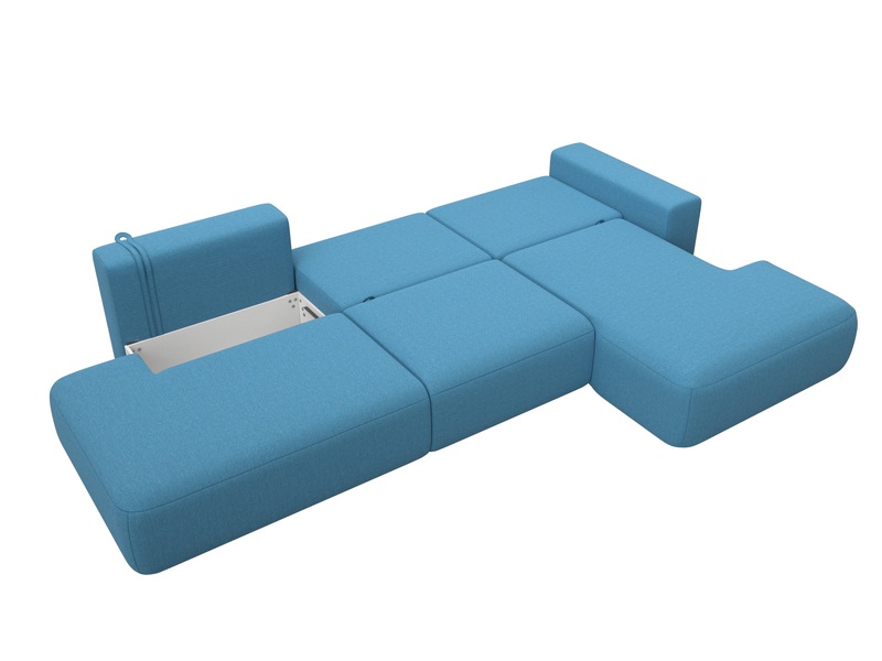 Диван угловой Лига-036 НПБ Модерн Лонг правый угол, Рогожка, Амур 10 голубой