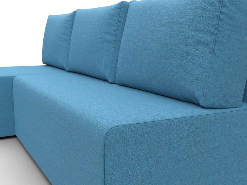 Диван угловой Поло левый угол, Рогожка, Амур 10 голубой