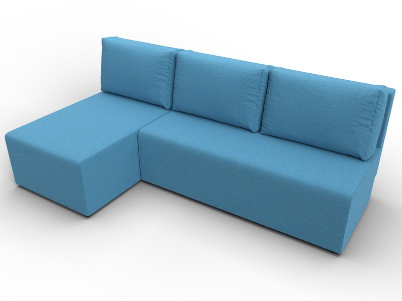 Диван угловой Поло левый угол, Рогожка, Амур 10 голубой