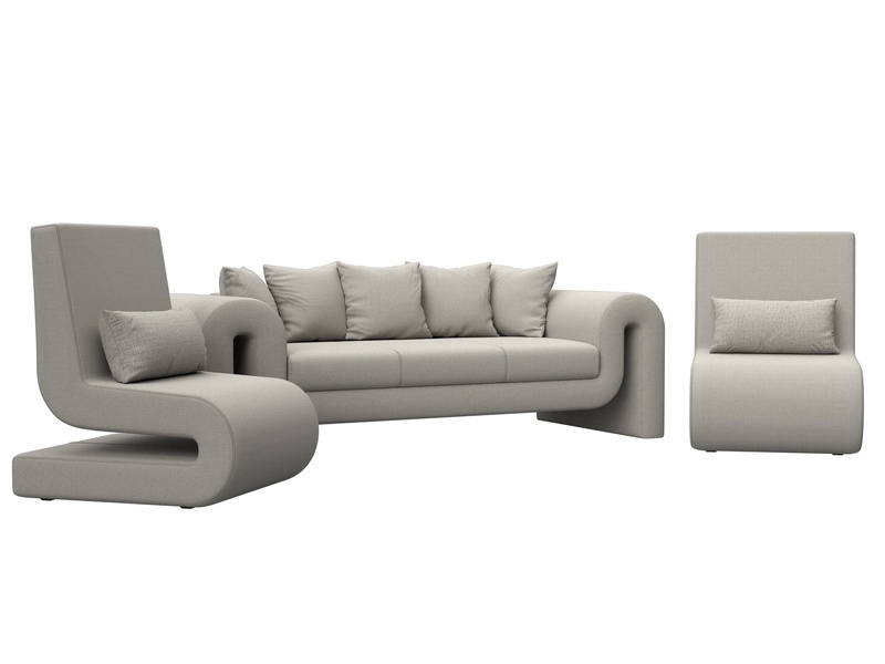 Набор Волна-1 (диван, 2 кресла), Рогожка, Амур 02 бежевый