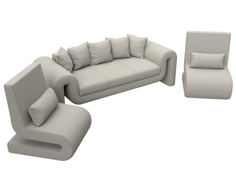 Набор Волна-1 (диван, 2 кресла), Рогожка, Амур 02 бежевый