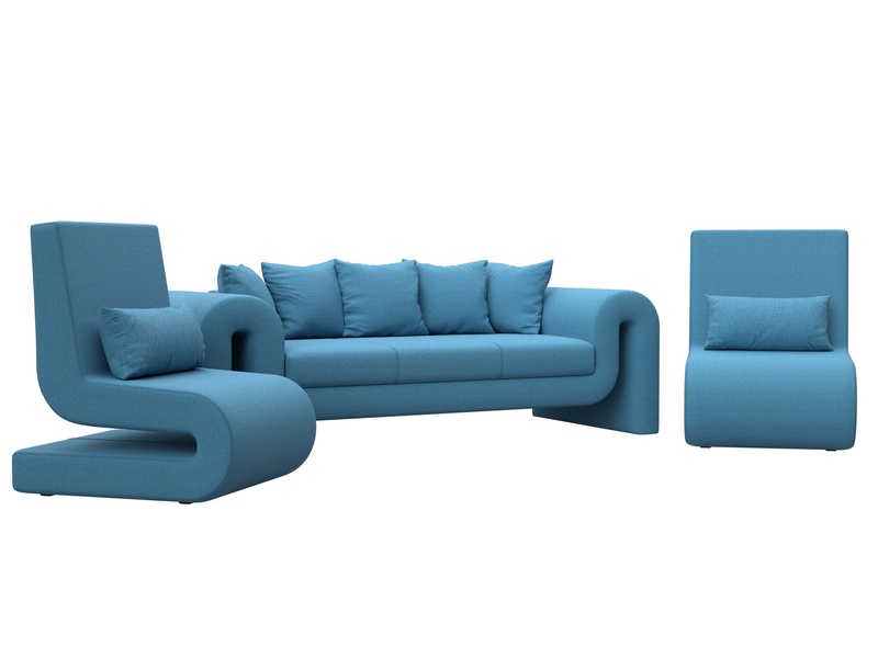 Набор Волна-1 (диван, 2 кресла), Рогожка, Амур 10 голубой