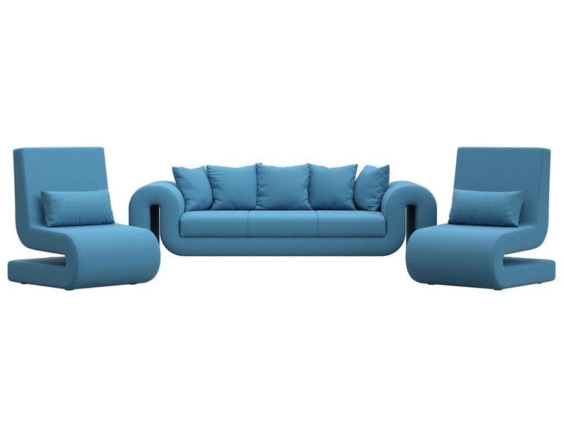 Набор Волна-1 (диван, 2 кресла), Рогожка, Амур 10 голубой