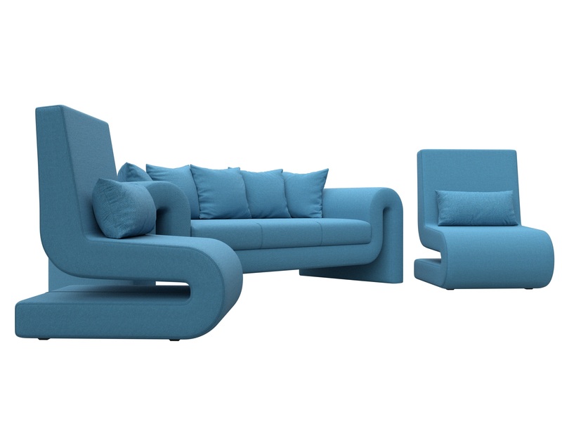 Набор Волна-1 (диван, 2 кресла), Рогожка, Амур 10 голубой