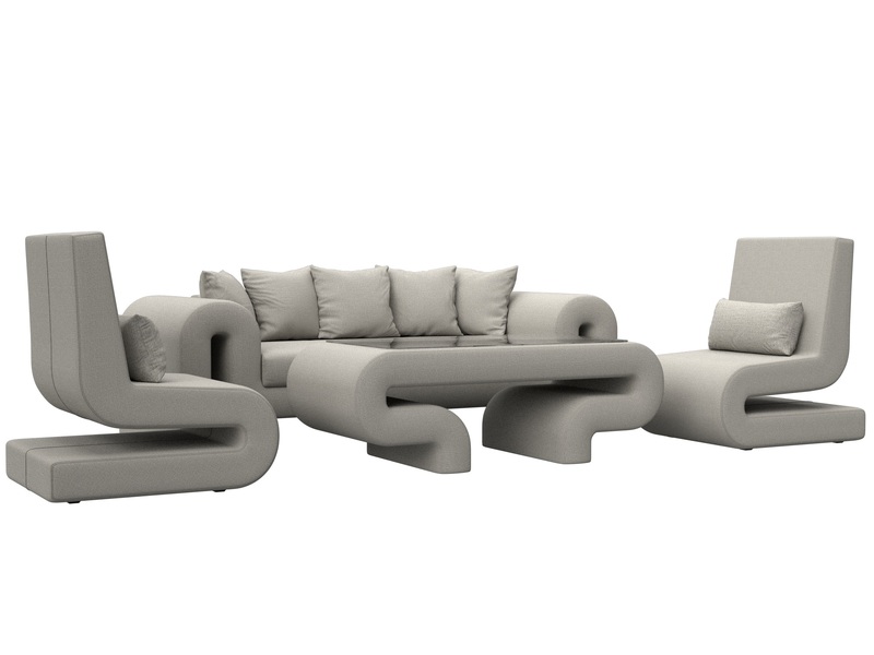 Набор Волна-2 (стол, диван, 2 кресла), Рогожка, Амур 02 бежевый