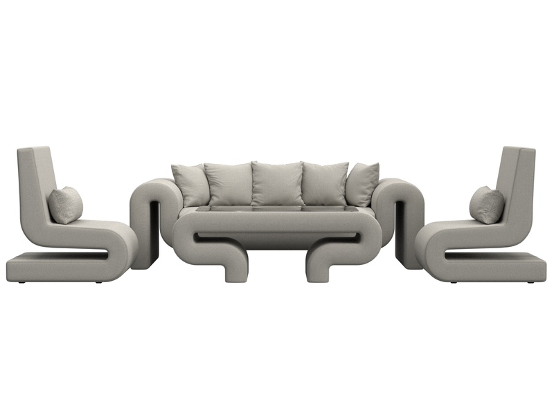 Набор Волна-2 (стол, диван, 2 кресла), Рогожка, Амур 02 бежевый