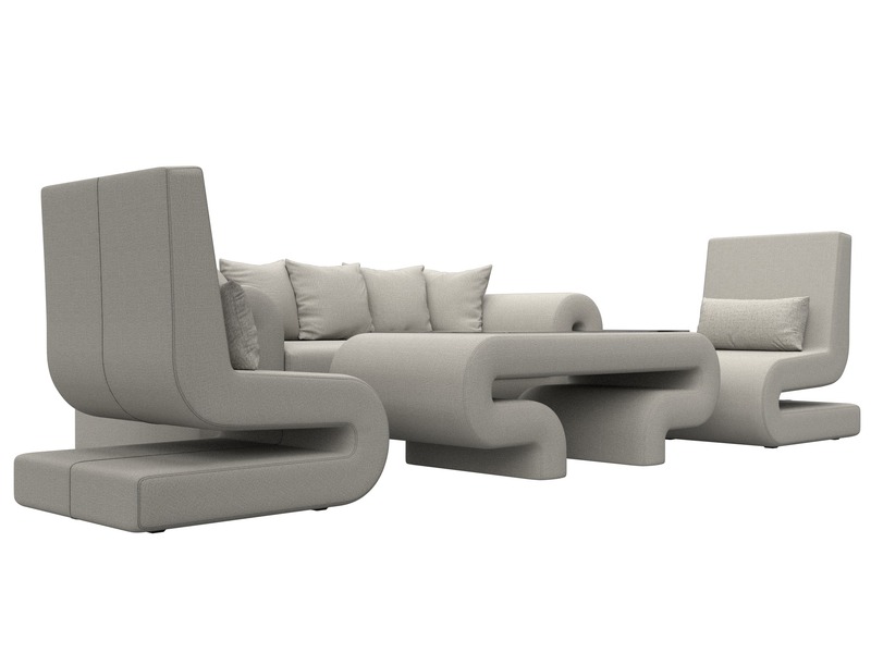 Набор Волна-2 (стол, диван, 2 кресла), Рогожка, Амур 02 бежевый