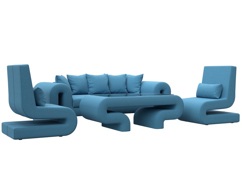 Набор Волна-2 (стол, диван, 2 кресла), Рогожка, Амур 10 голубой