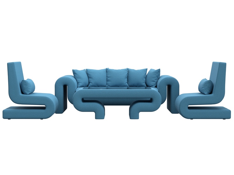 Набор Волна-2 (стол, диван, 2 кресла), Рогожка, Амур 10 голубой