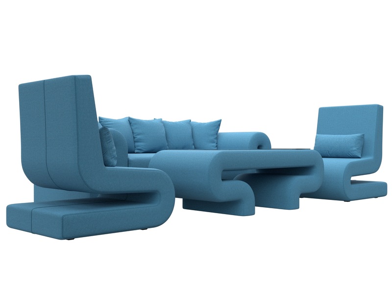 Набор Волна-2 (стол, диван, 2 кресла), Рогожка, Амур 10 голубой