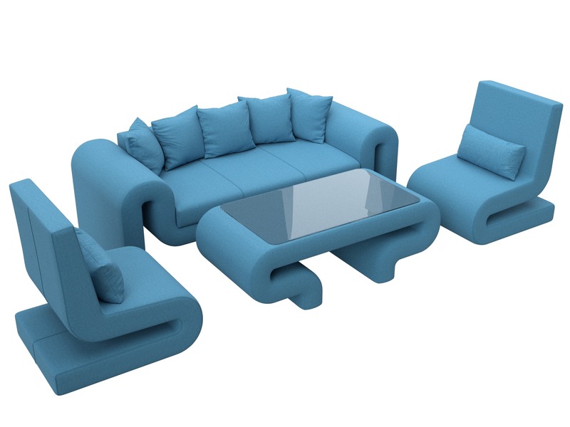 Набор Волна-2 (стол, диван, 2 кресла), Рогожка, Амур 10 голубой