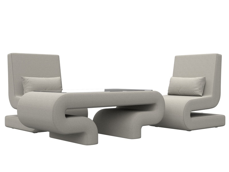Набор Волна-3 (стол, 2 кресла), Рогожка, Амур 02 бежевый