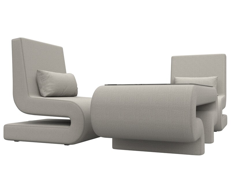 Набор Волна-3 (стол, 2 кресла), Рогожка, Амур 02 бежевый