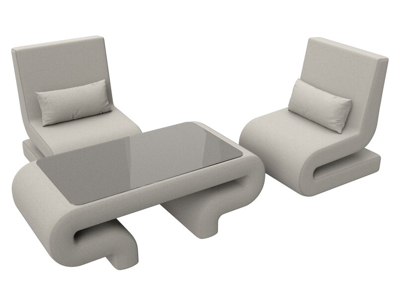 Набор Волна-3 (стол, 2 кресла), Рогожка, Амур 02 бежевый