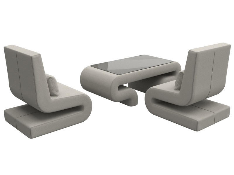 Набор Волна-3 (стол, 2 кресла), Рогожка, Амур 02 бежевый