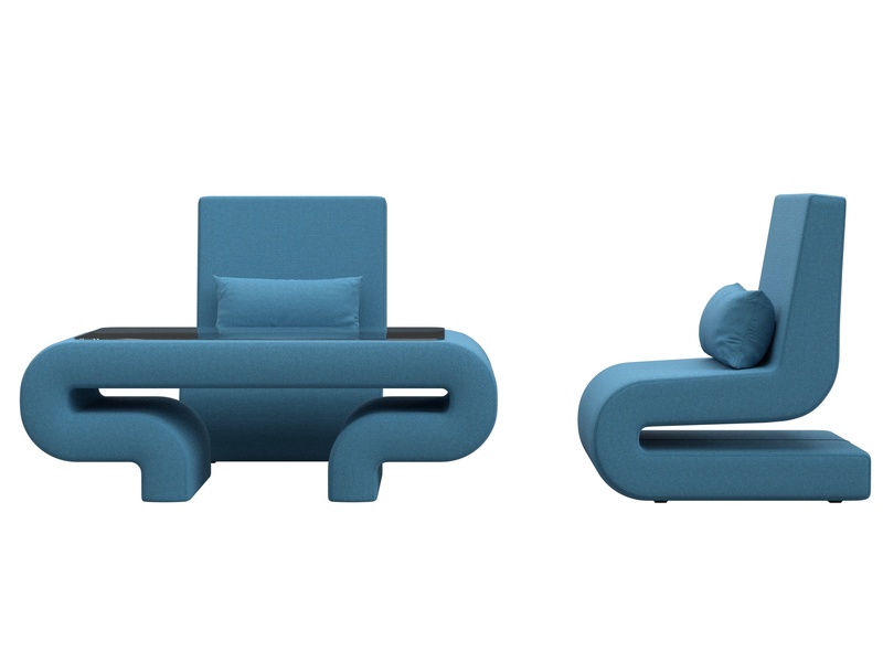 Набор Волна-3 (стол, 2 кресла), Рогожка, Амур 10 голубой