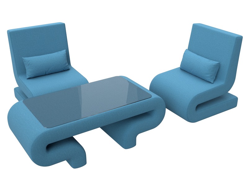 Набор Волна-3 (стол, 2 кресла), Рогожка, Амур 10 голубой