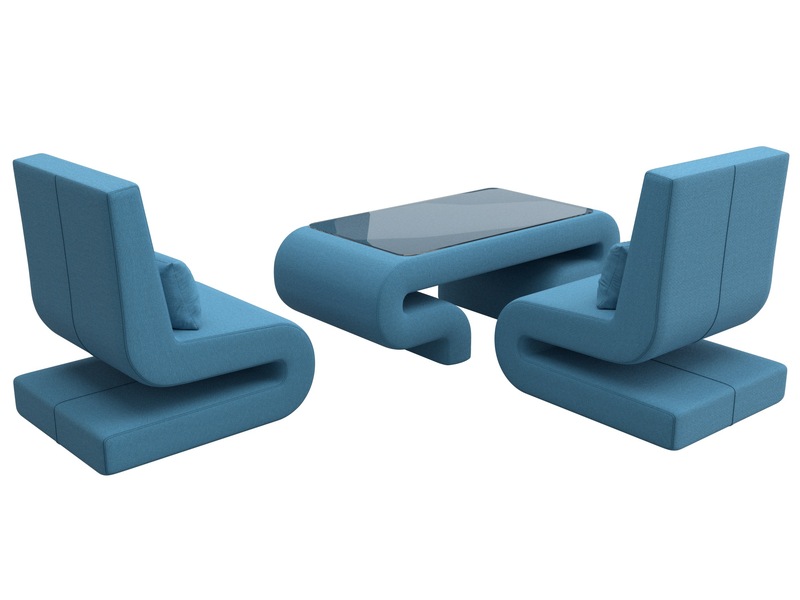 Набор Волна-3 (стол, 2 кресла), Рогожка, Амур 10 голубой