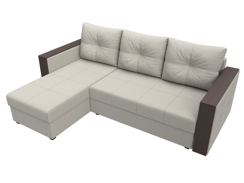 Диван угловой Валенсия Лайт левый угол, Рогожка, Амур 02 бежевый