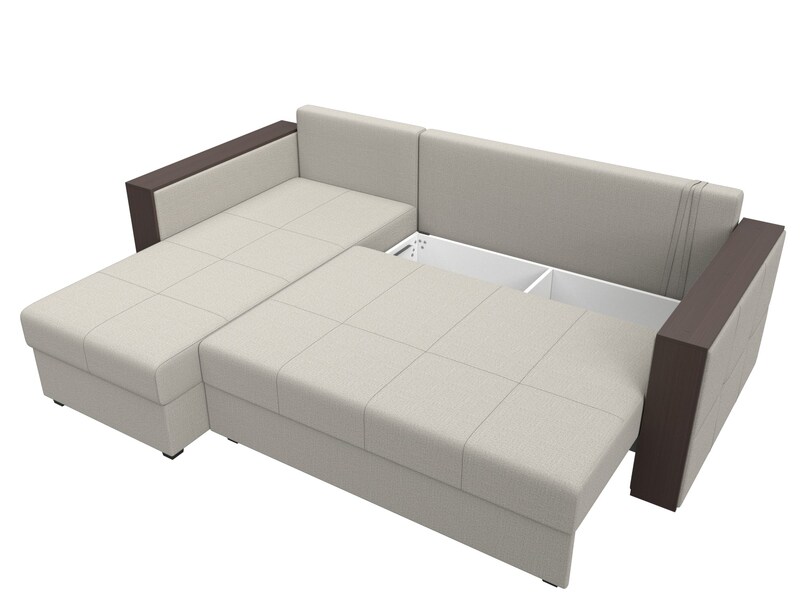 Диван угловой Валенсия Лайт левый угол, Рогожка, Амур 02 бежевый