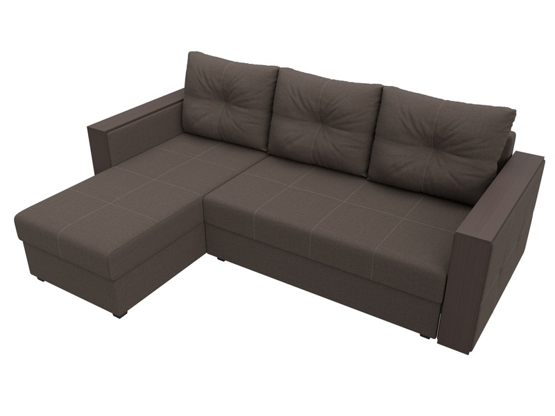 Диван угловой Валенсия Лайт левый угол, Рогожка, Амур 05 коричневый