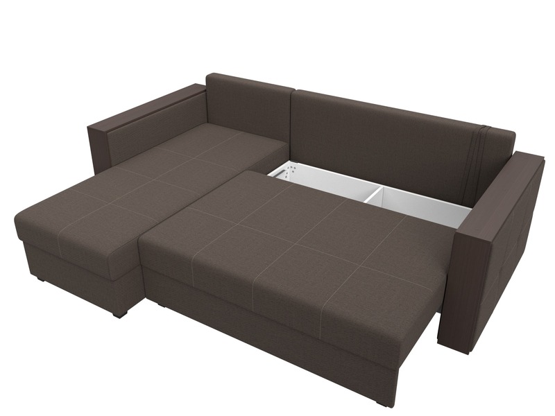 Диван угловой Валенсия Лайт левый угол, Рогожка, Амур 05 коричневый
