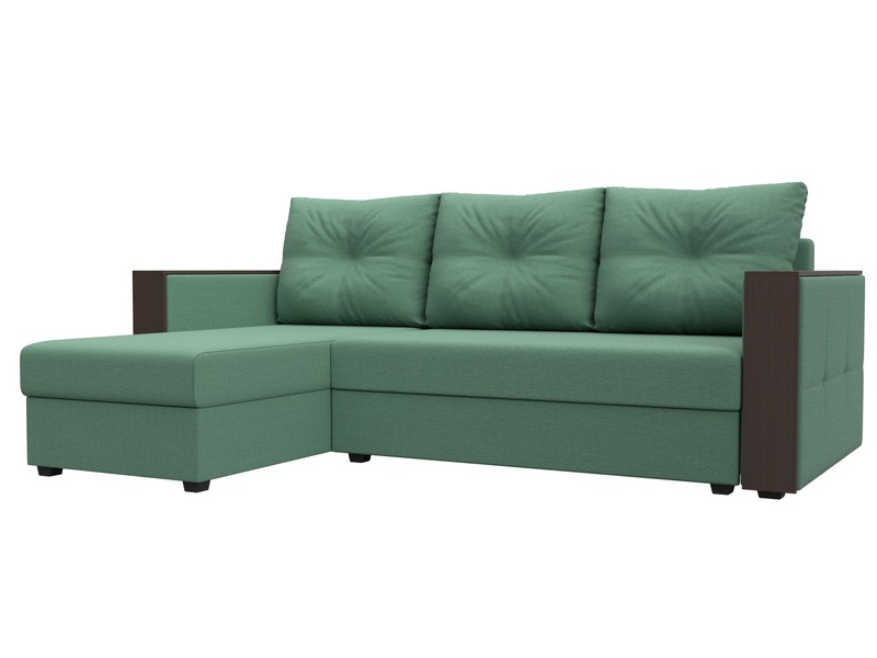 Диван угловой Валенсия Лайт левый угол, Рогожка, Амур 11 зеленый