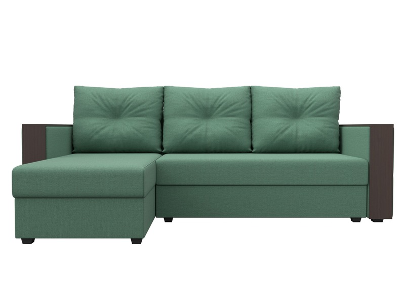 Диван угловой Валенсия Лайт левый угол, Рогожка, Амур 11 зеленый
