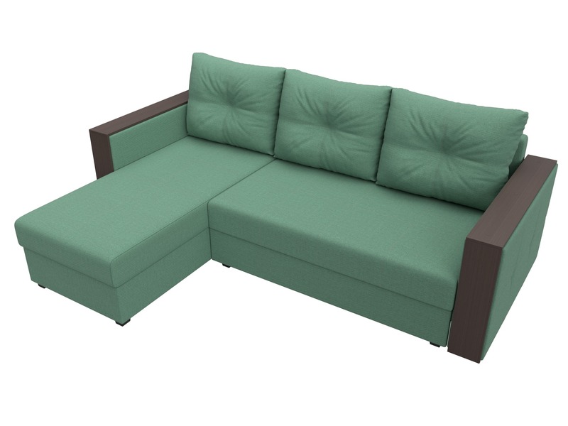 Диван угловой Валенсия Лайт левый угол, Рогожка, Амур 11 зеленый