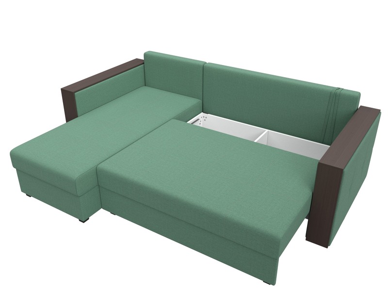 Диван угловой Валенсия Лайт левый угол, Рогожка, Амур 11 зеленый