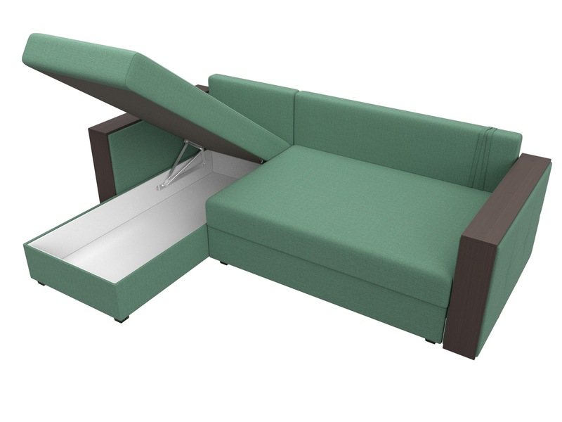 Диван угловой Валенсия Лайт левый угол, Рогожка, Амур 11 зеленый
