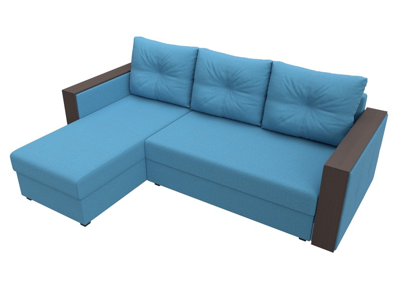 Диван угловой Валенсия Лайт левый угол, Рогожка, Амур 10 голубой