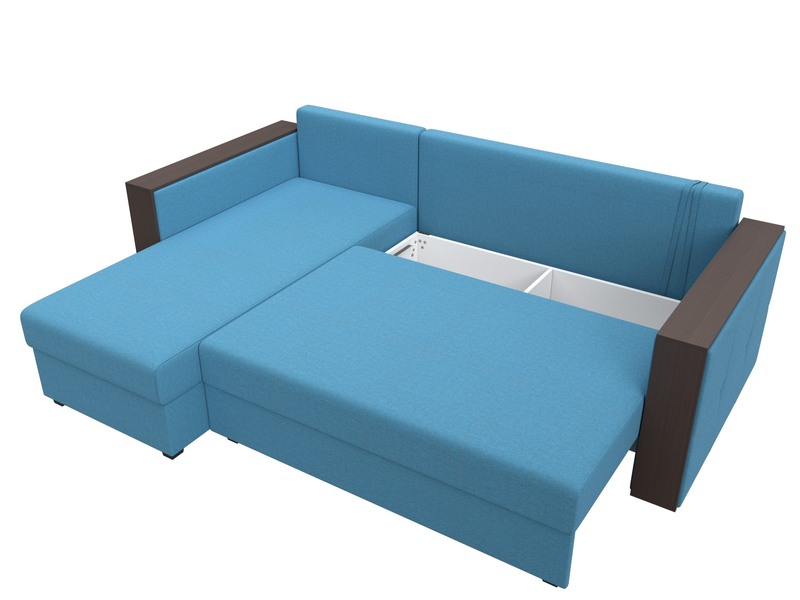 Диван угловой Валенсия Лайт левый угол, Рогожка, Амур 10 голубой