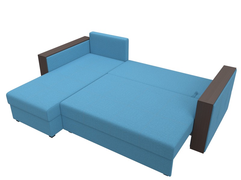 Диван угловой Валенсия Лайт левый угол, Рогожка, Амур 10 голубой