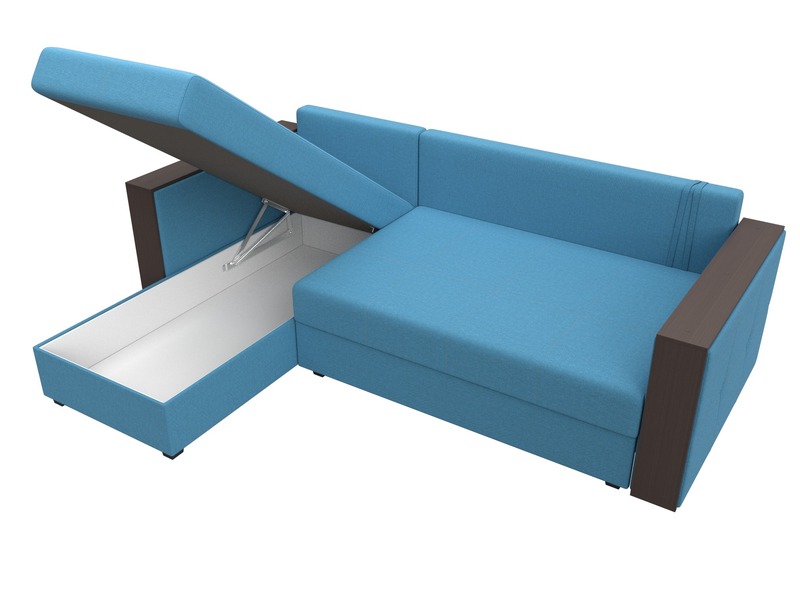Диван угловой Валенсия Лайт левый угол, Рогожка, Амур 10 голубой