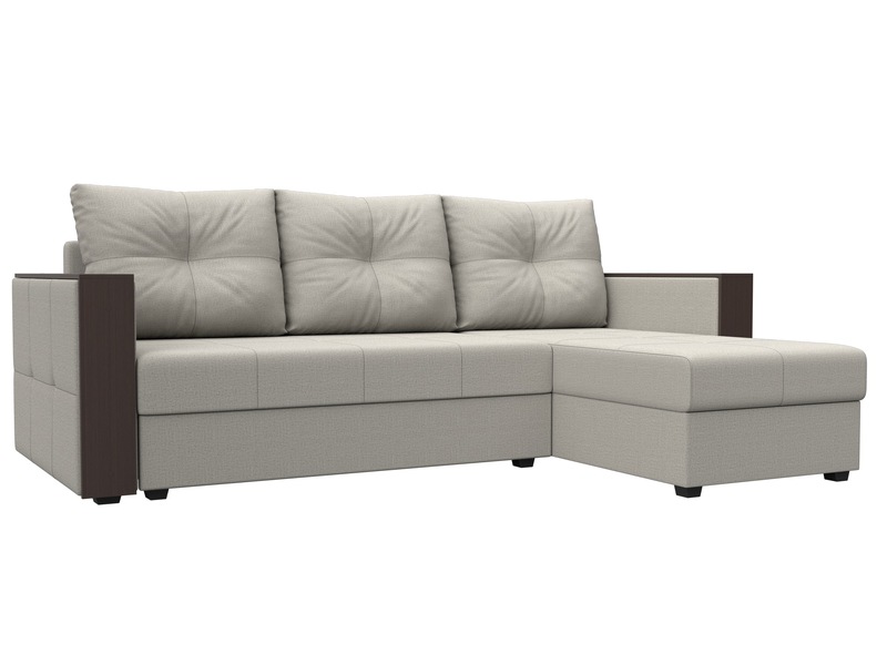 Диван угловой Валенсия Лайт правый угол, Рогожка, Амур 02 бежевый