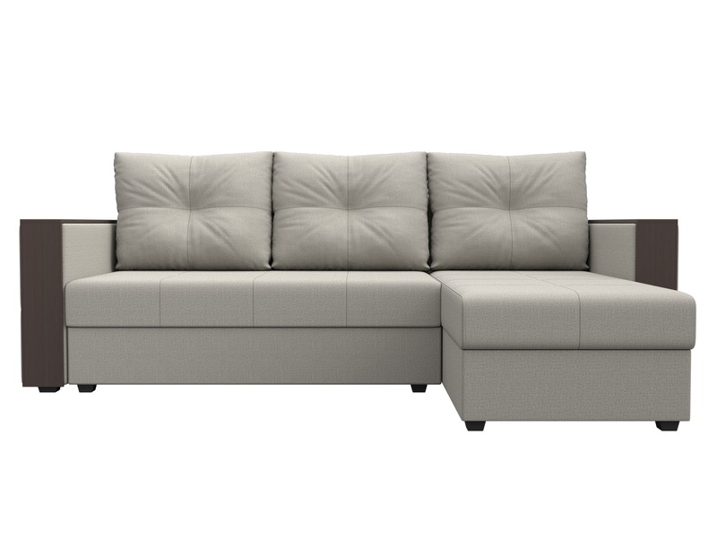 Диван угловой Валенсия Лайт правый угол, Рогожка, Амур 02 бежевый