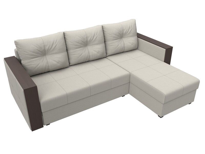 Диван угловой Валенсия Лайт правый угол, Рогожка, Амур 02 бежевый