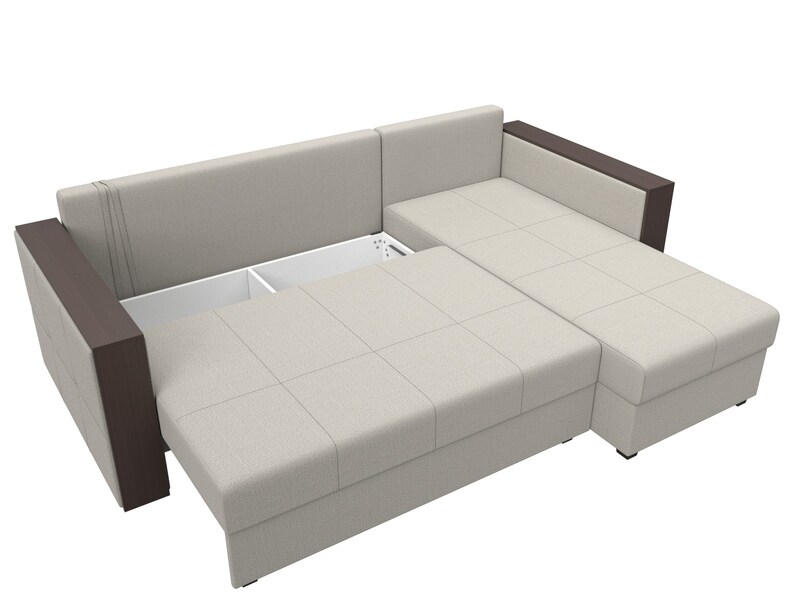 Диван угловой Валенсия Лайт правый угол, Рогожка, Амур 02 бежевый