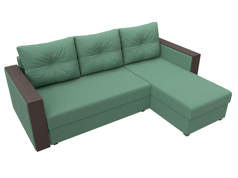 Диван угловой Валенсия Лайт правый угол, Рогожка, Амур 11 зеленый