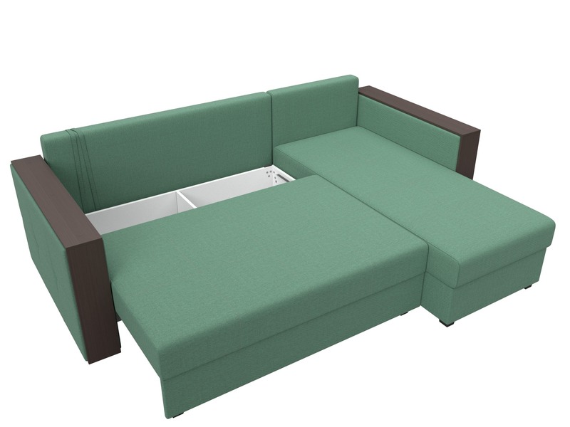 Диван угловой Валенсия Лайт правый угол, Рогожка, Амур 11 зеленый