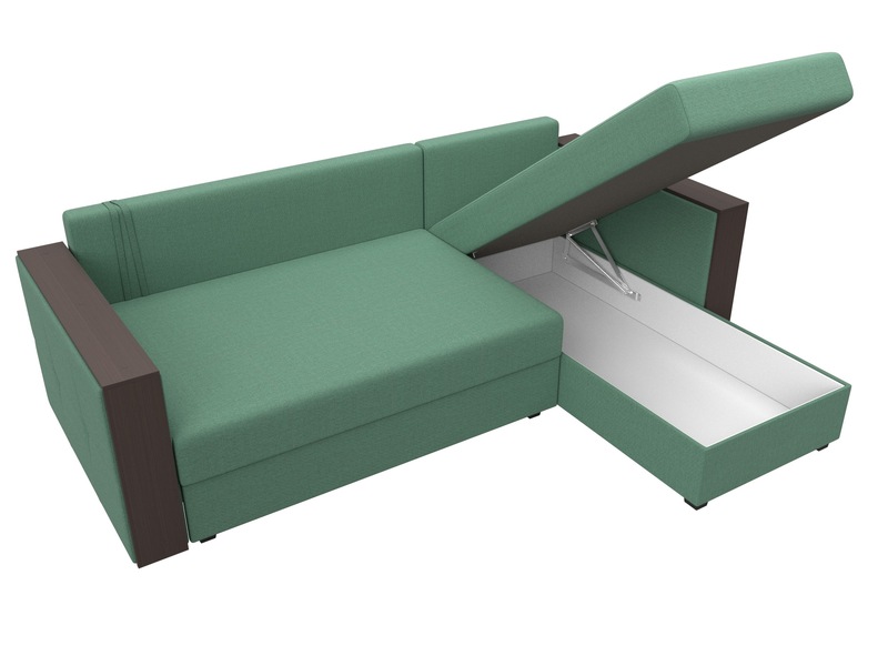 Диван угловой Валенсия Лайт правый угол, Рогожка, Амур 11 зеленый