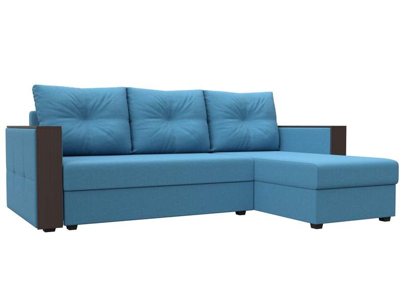 Диван угловой Валенсия Лайт правый угол, Рогожка, Амур 10 голубой