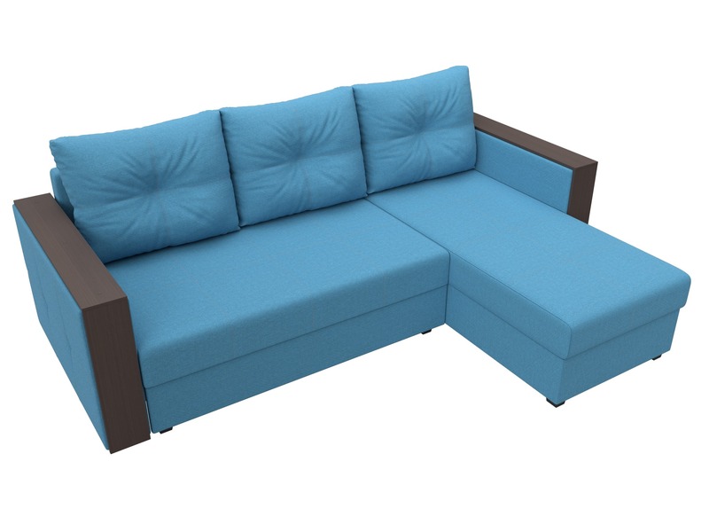 Диван угловой Валенсия Лайт правый угол, Рогожка, Амур 10 голубой